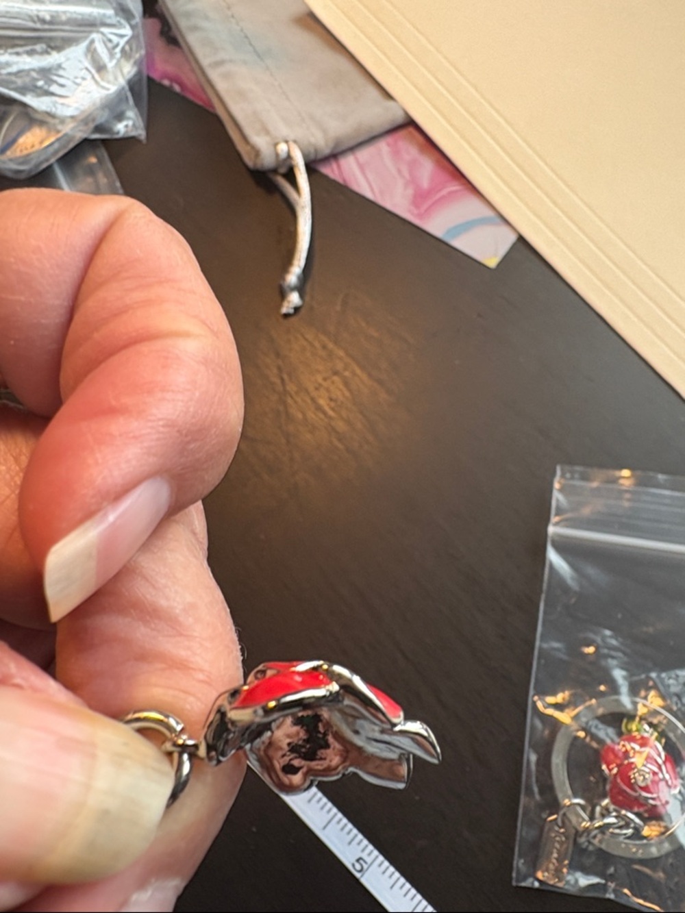 Coach Red Enamel Flower Key Fob with Silver Hardware - Picture 4 of 4